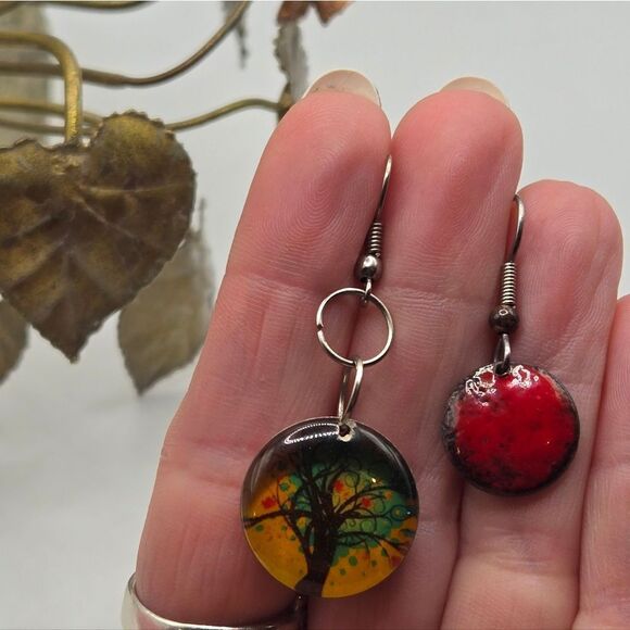 "5/$25" Mismatched Art Tree Circle Dangle Earrings - Picture 7 of 8
